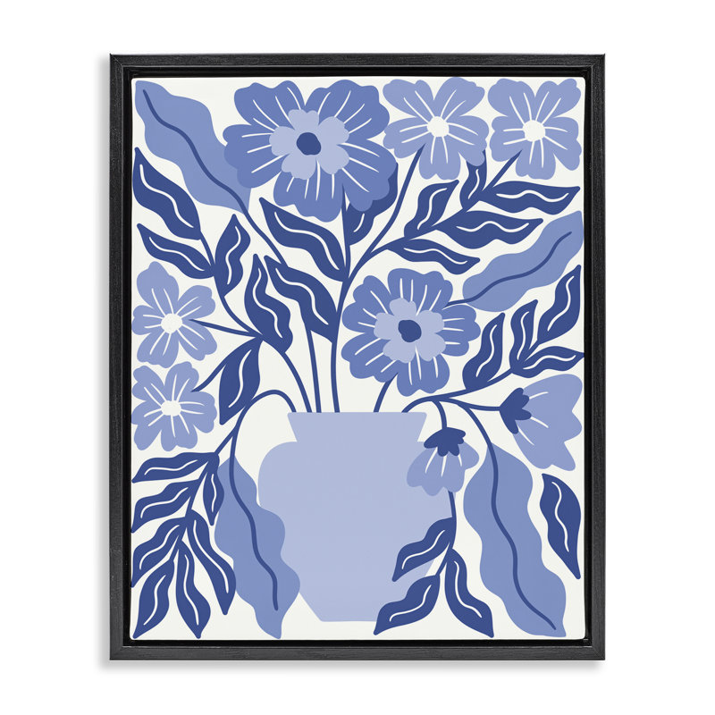 «Blue & White Flower Vase», art mural sur toile flottante noire par Taylor Shannon Designs, Cadre flottant noir de jais