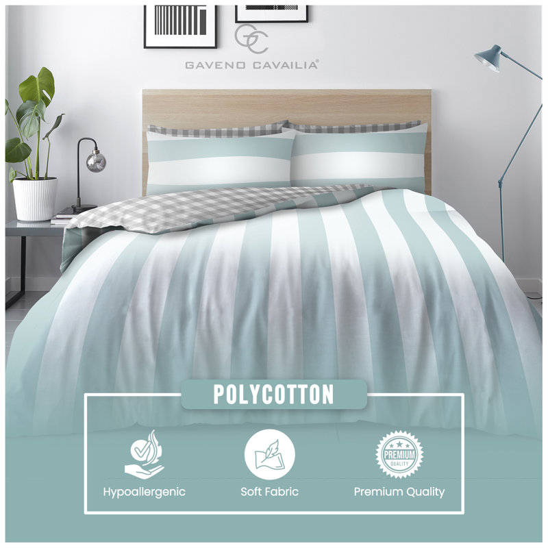 Striped Polycotton Duvet Cover Set with Matching Pillowcases - Single, Double, King - Soft, Breathable, Machine Washable Bedding