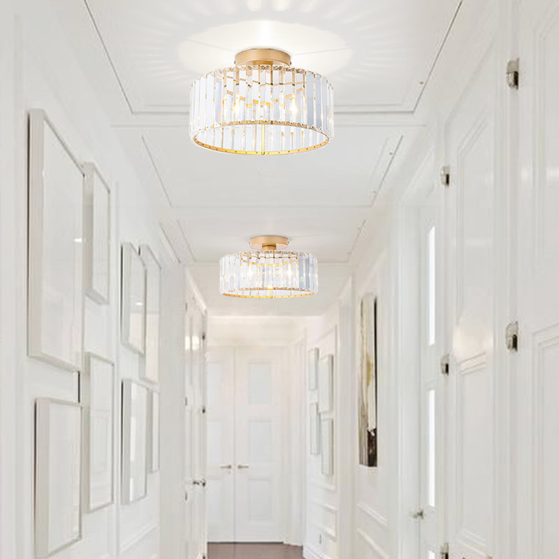 1-Light Semi Flush Mount Chandelier with Crystal Shade, 4.7" H x 12" W x 12" D