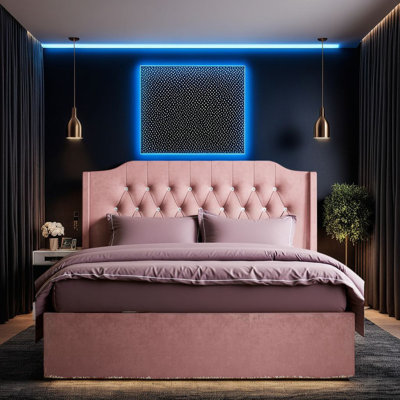 Structure de lit tapissier grand de luxe avec rangement à oreilles et rangement sous le lit