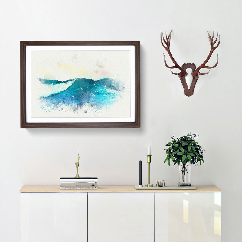 Rolling Ocean Waves in Abstract - Picture Frame Graphic Art Print, 60cm H x 91cm W x 2cm D, Walnut
