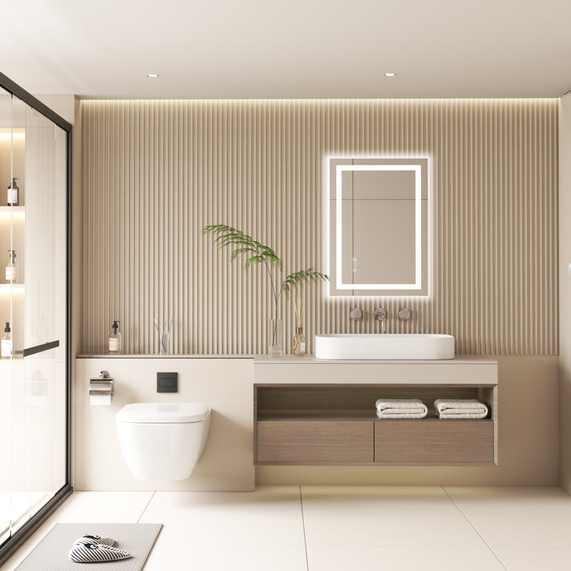 Miroir mural de salle de bain Dokes sans cadre à éclairage DEL, certifié ETL, rétroéclairé, 3 températures de couleur, intensité variable, antibuée, en verre trempé