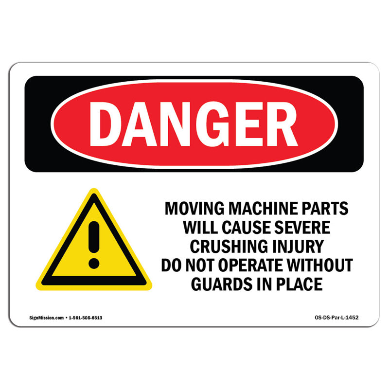 Moving Machine Parts Will Cause Crushing Aluminum Sign 12 x 18, 18" H x 24" W x 0.1" D