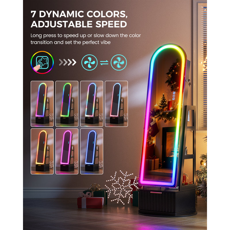 Armoire à bijoux avec miroir RVB, Noir