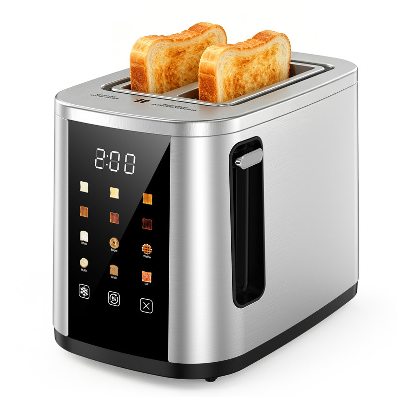 Grille-pain à écran tactile en acier inoxydable de 2 tranches de 800 watts avec largeur de 1,5 po, 5 modes de pain et 6 réglages de teinte
