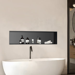 48"x12.6" Stainless Steel 18 Gauge Black Rectangular Recessed Shower Niche