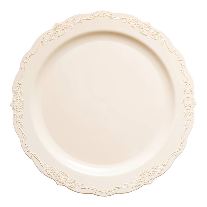 Grandes assiettes jetables rondes en plastique ivoire (10 po)