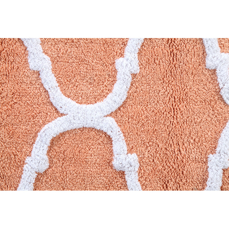 Tapis rectangulaire antidérapant pour salle de bain 100% coton Anastatia, 50 po x 30 po, Corail / blanc