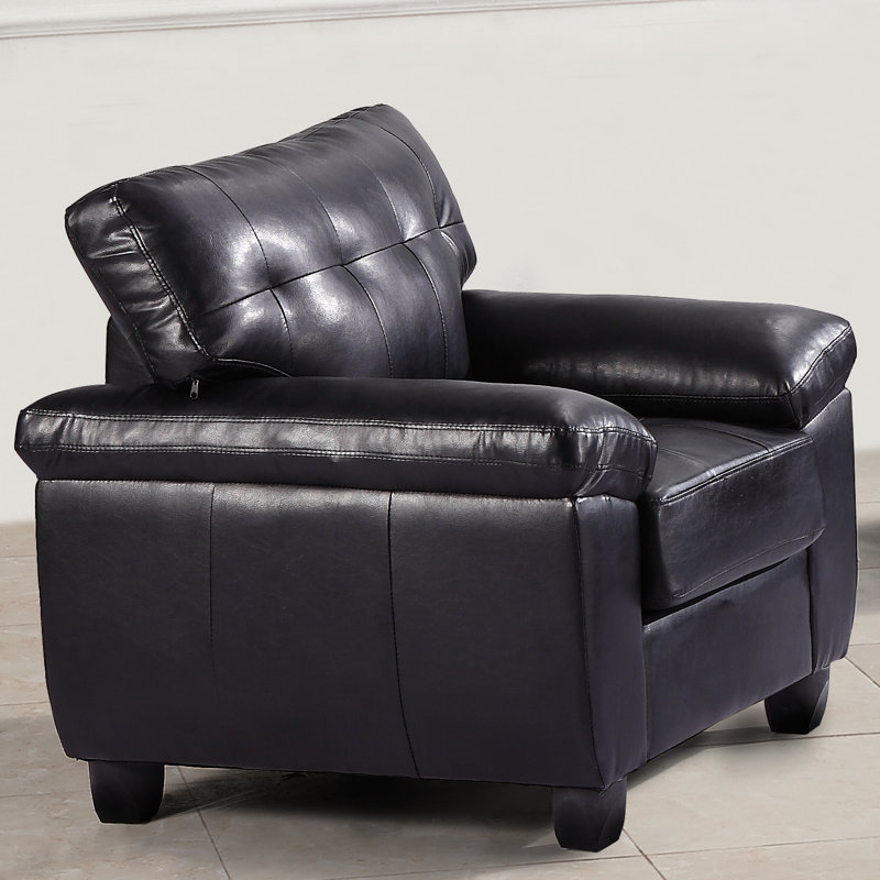 Fauteuil capitonné large de 36 po Benton, Similicuir noir
