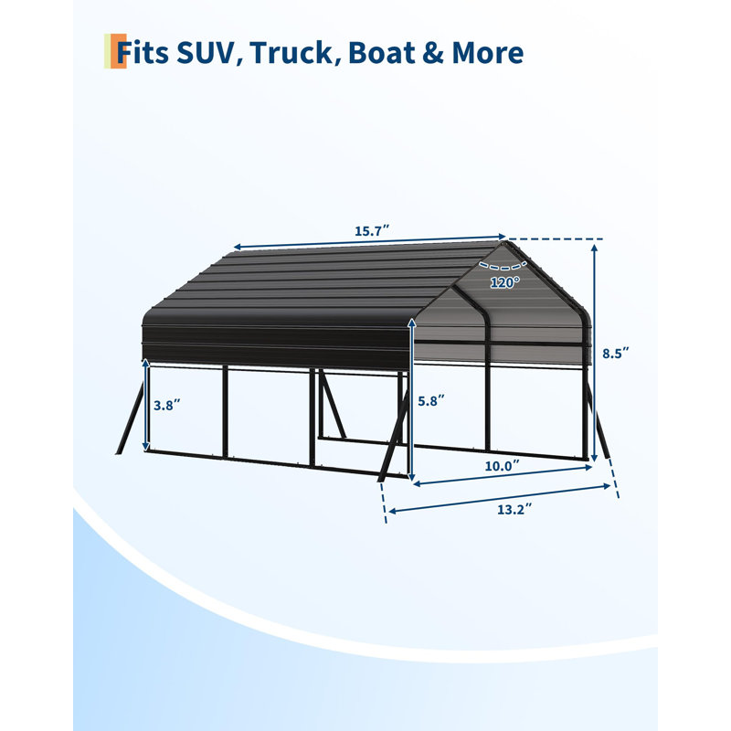 10 x 15 FT Metal Carport, Heavy Duty Car Ports Kit with Reinforced Frame with Anchors for Pickup Trucks, Boats, RVs, Tractors