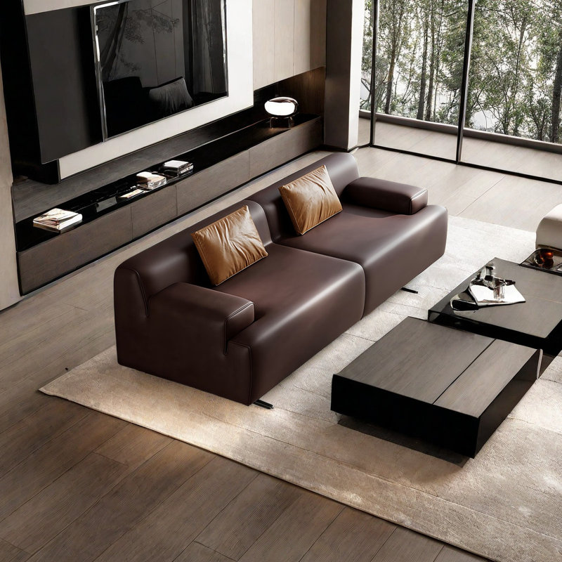 Banc rembourré en cuir de microfibre Modern Simplicity, Brun, H 27,55 po x l 59,05 po x P 21,65 po