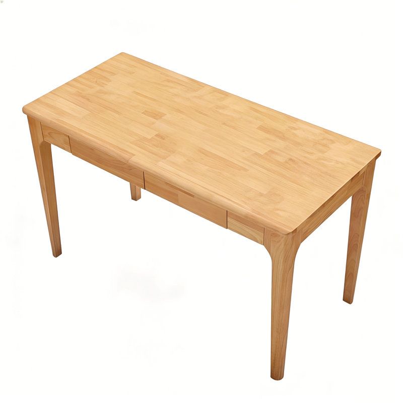 Solid Wood Desk With Drawers, Standing Desk With Smooth Edges, Home Office Desk For Small Spaces, Mid Century Modern Desk For Study, Bedroom, Living Room, Office, (natural Wood Color)