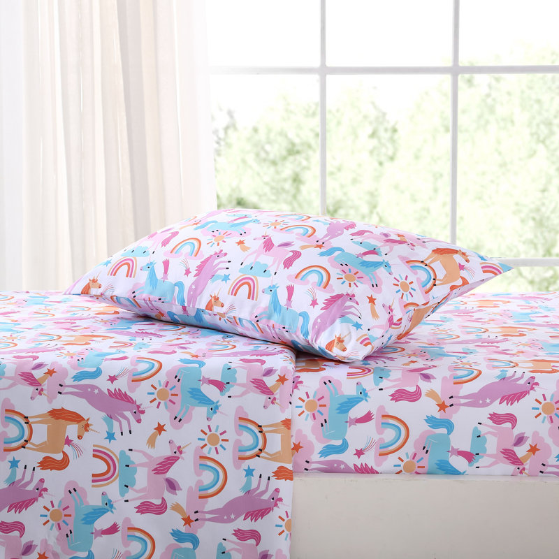 Pink Unicorn Print Twin Microfiber Sheet Set