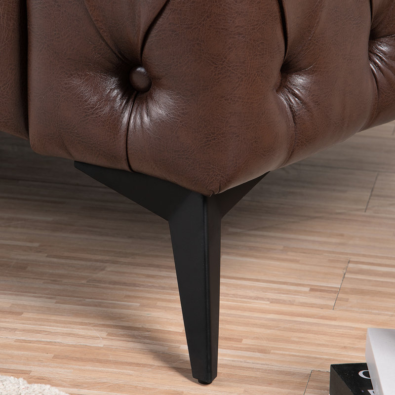 3 places, accoudoir carré, assise de 22,05 po de profondeur, structure en bois massif et coussin amovible de 84,6 po de largeur, unité centrale brun foncé, pied en fer, design moderne