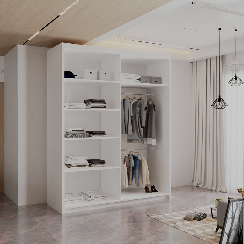 Sliding Wardrobe with Mirror Modern Bedroom 4 Colours 3 Sizes, White, 217cm H X 150cm W X 62cm D
