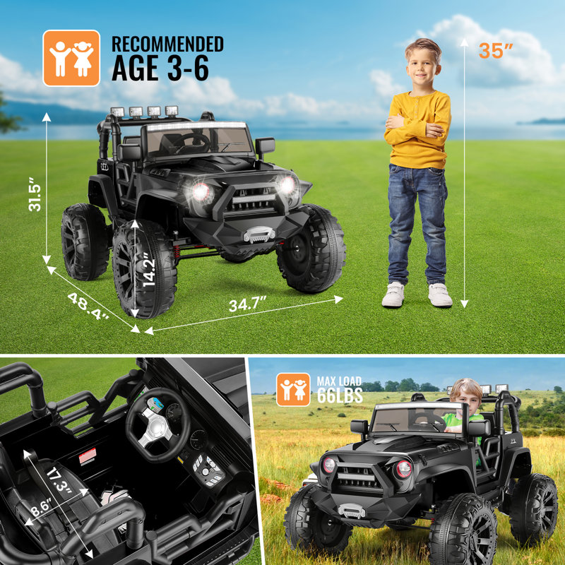 24 Volt 2 Seater All-Terrain Vehicles Battery Powered Ride On Toy with Remote Control, Black
