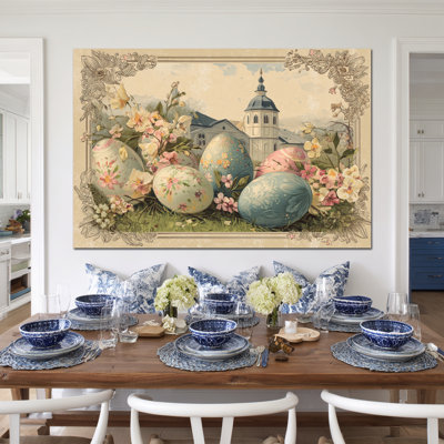 GUTTATY Spring Easter Wall Art, Spring Easter Pictures Wall Decor, Easter Canvas Wall Art for Living Room, Easter Egg Wall Art for Bedroom Kids Room Entryway Nursery 36" × 48"