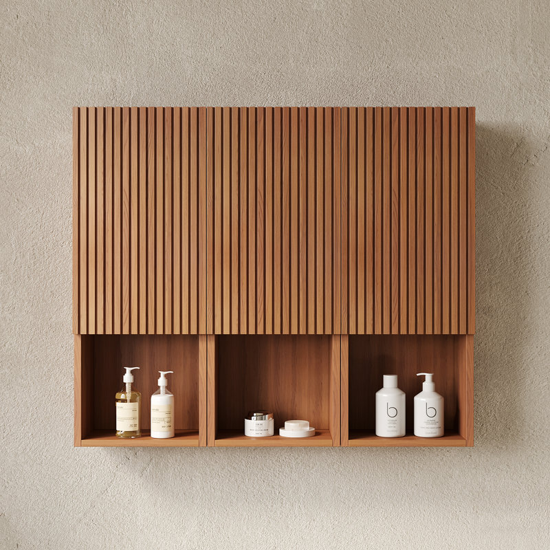 Armoire de salle de bain murale, 3 armoires avec portes et compartiments ouverts, solution de rangement polyvalente