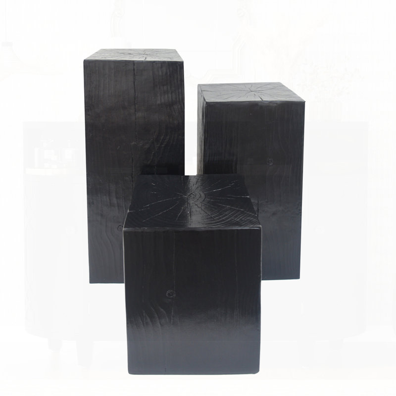 Retro Natural Style Side Table Set, Black