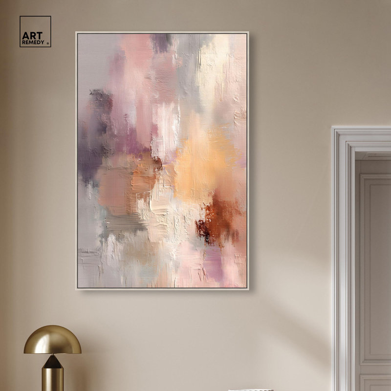 Décoration murale abstraite Hazy Sunset IV par Art Remedy, cadre argenté, 30 x 45, H 46 po x l 31 po, Cadre argenté