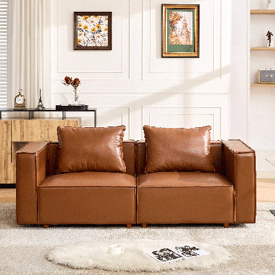 84.25” Leather Upholstered Oversized Seating Sofa With Reversible Cushions