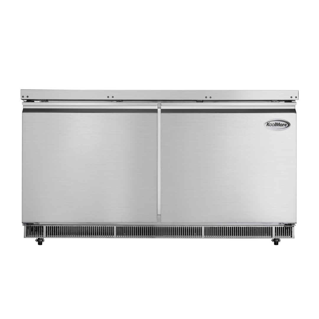60 in. Commercial Refrigerated Prep Station Cold Table, Stainless-Steel Refrigerator with 12-Pan (Not Included) Capacity with Cover and Two Adjustable Shelves, ETL Listed (KM-RBT-60C) KoolMore
