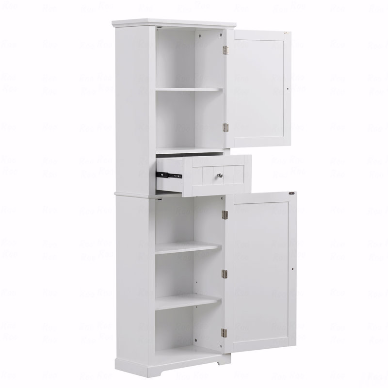 Tall Bathroom Storage Cabinet, Freestanding Storage Cabinet With Drawer And Adjustable Shelves, MDF Board With Painted Finish