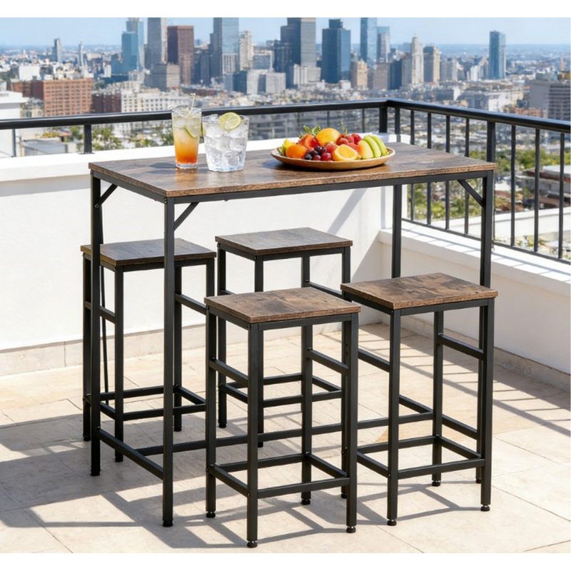 5-Piece Dining Table Set,Table & 4 Stools Set,Space Saving