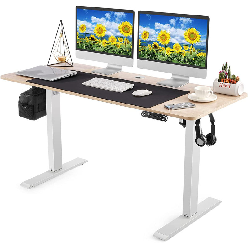 Kryslin Height Adjustable Gaming Standing Desk, Beige/White