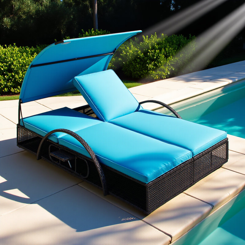Outdoor Steel Frame Sun Lounger With Adjustable Backrest,patio Double Sunbed With Hidden Side Table And Arched Armrests,suitable For Patio Pool Deck,garden,backyard