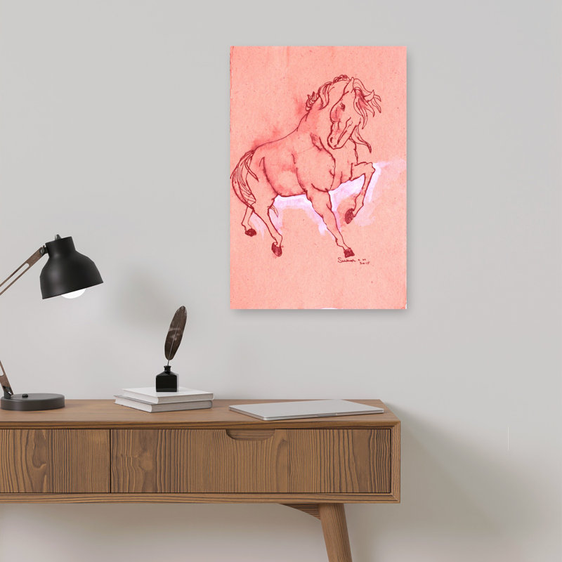Art mural majestueux étalon rouge contemporain, 18" H x 12" W