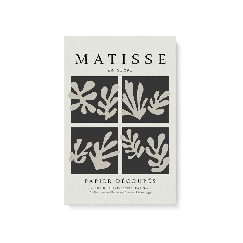 Matisse's La Gerbe Quartet en noir, Toile tendue, H 12 po x l 8 po x P 1,25 po
