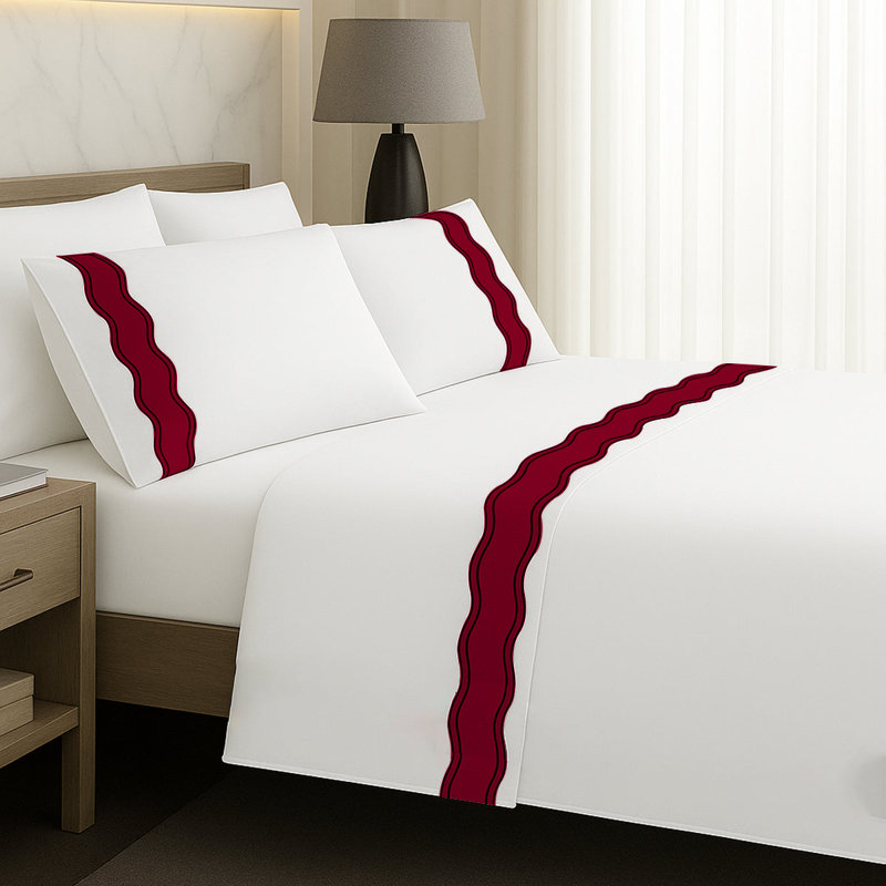 Linen Frame Trim Sheet Set, Full Sheet Set Sheet Set, Burgundy