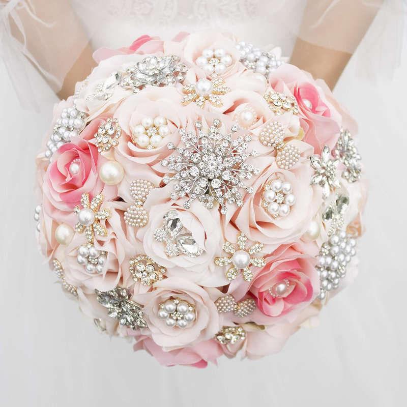 Bouquets de mariée de luxe avec strass en cristal, perles scintillantes, fleurs roses pour mariage Quinceanera, Rose