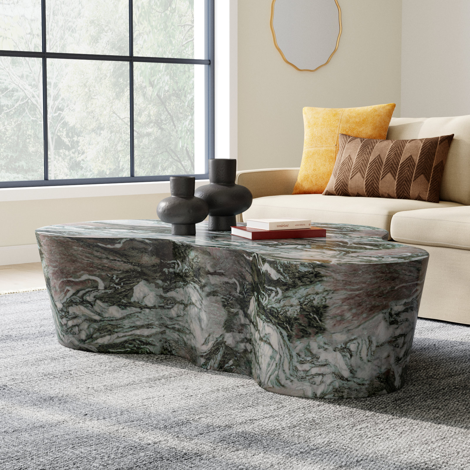 Solay 59" Coffee Table, Gray/Blush