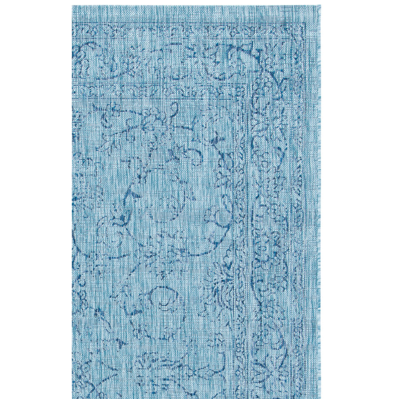 Courtyard Performance Oriental Indoor/Outdoor Area Rug, Rectangle 8' x 10', Aqua/Navy