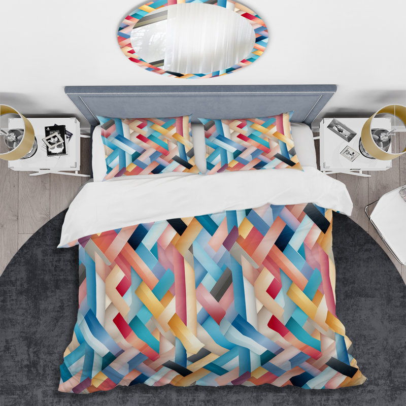 Literie colorée et futuriste à rayures II, Housse de couette pour très grand lit et 2 très