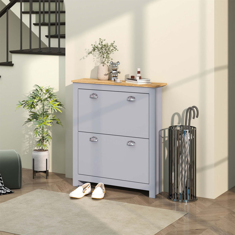 12 Pair Flip Down Shoe Storage, Grey