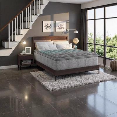 Restonic Comfort Care 14" Euro Top Hybrid Mattress Twin Size with Individual Pocketed Coils Plush Comfort Grey Blue