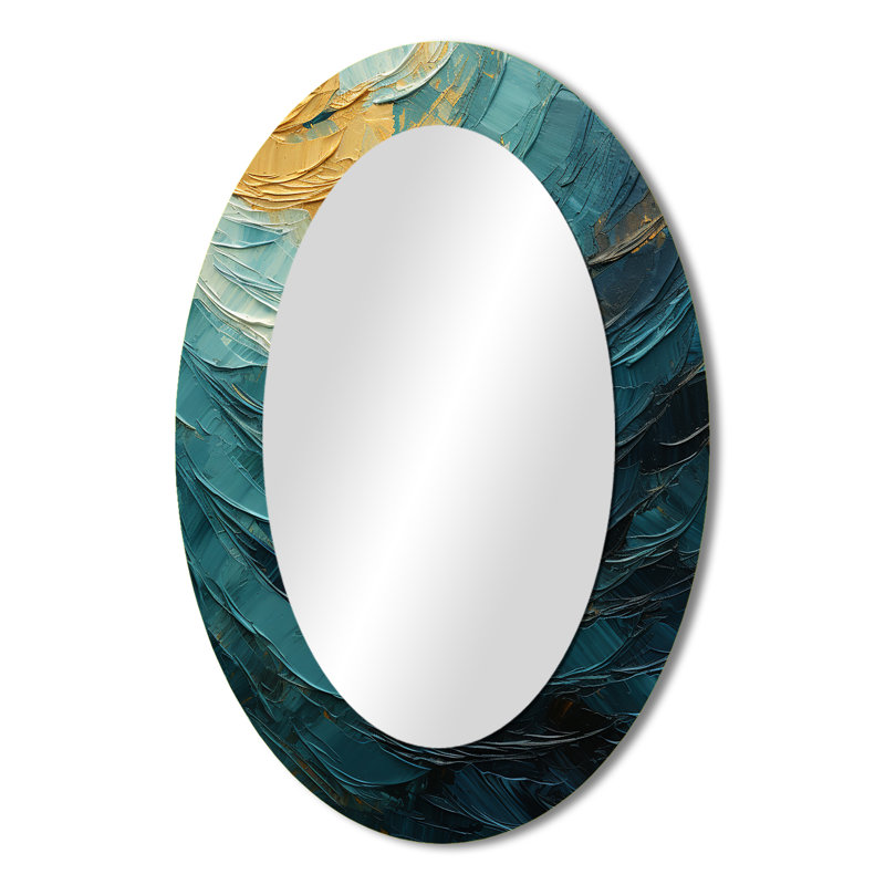Teal Majestic Motion - Grand miroir mural ovale sur métal, 36 po x 24 po