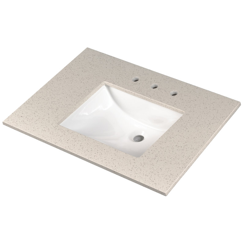 Iced White 37 in. Marble Vanity Top with Rectangular Sink