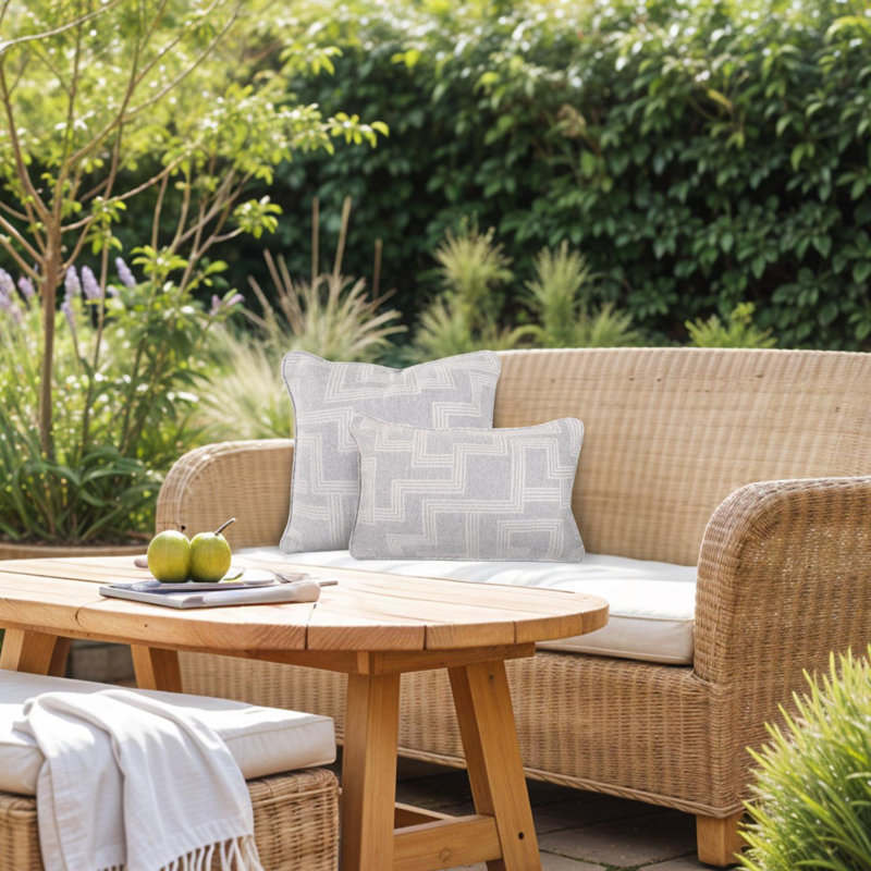 Indoor/Outdoor Pillow Syros Fog, 24"H x 24"W, Gray Striped, Square