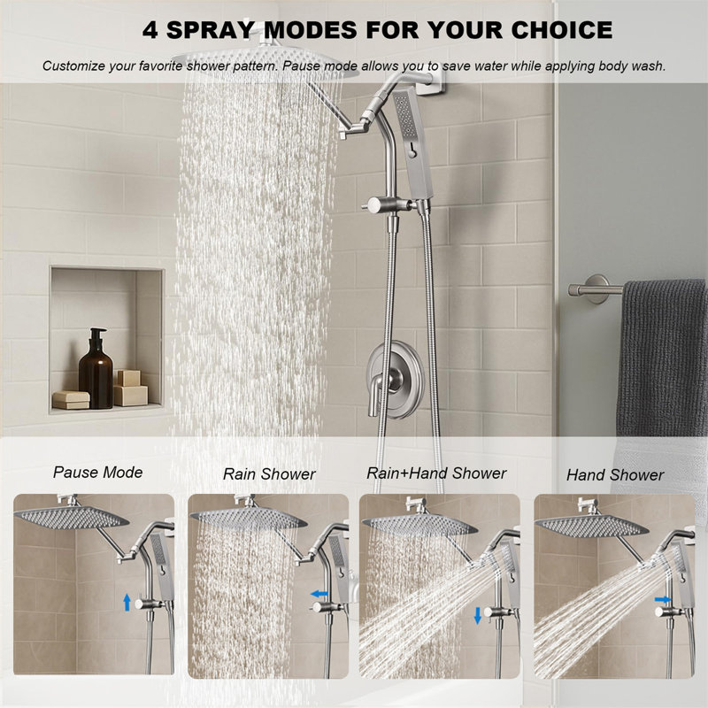 12-Inch All-Metal Rain Shower Head With Handheld Spray Combo, Brushed Nickel