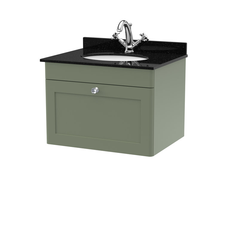 Classique 620mm Single Bathroom Vanity with Drop In Vitreous China Basin, Satin Green, Black
