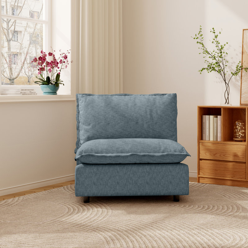 Chaise sans accoudoirs en lin Gracey, Bleu