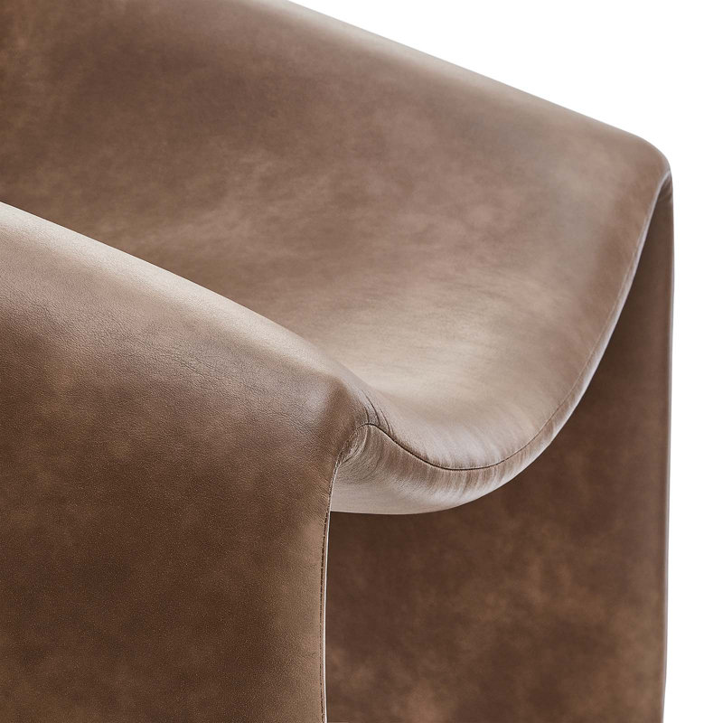 Vivi Brown Faux Leather Barrel Accent Chair with Metal Frame