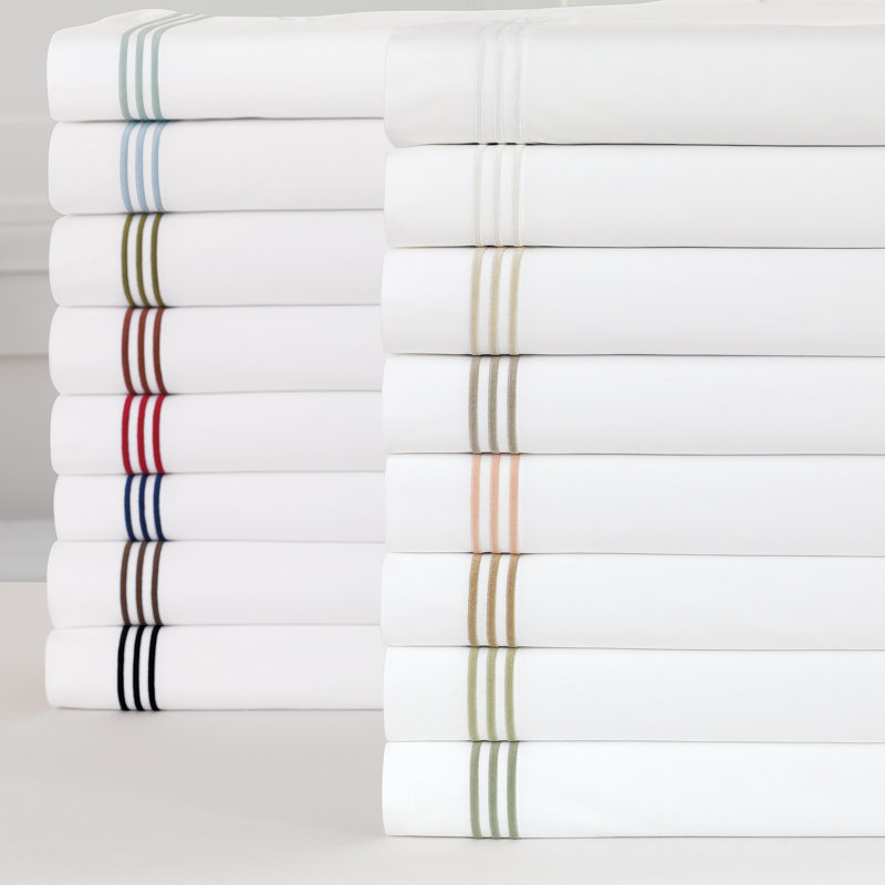 Tessa Flat Sheet, Ivory/Navy, King Flat Sheet