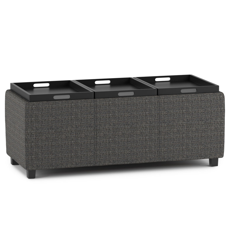 Avalon 42"W Upholstered Contemporary Rectangular Flip-Top Storage Ottoman with Hidden Storage, Ebony Tweed Fabric