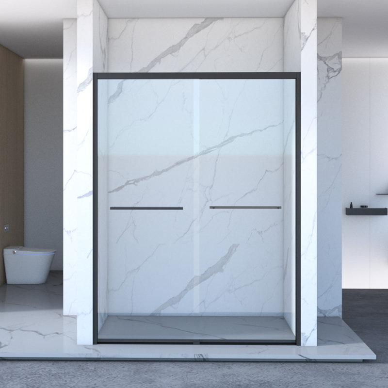 Cabine de douche à cadre en aluminium, 56 - 60 po x 70 po, double coulissante, verre trempé de 8 mm, quincaillerie noire, salle de bain, imperméable, porte coulissante facile à installer, aluminium, approche simple