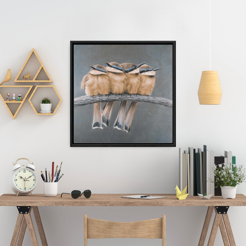 Exotic Brown Framed Canvas - Four Birds on a Branch Decor